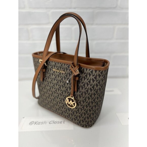 Michael Kors tote carryall handbag xs convertible top zip crossbody brown gold - Picture 3 of 9